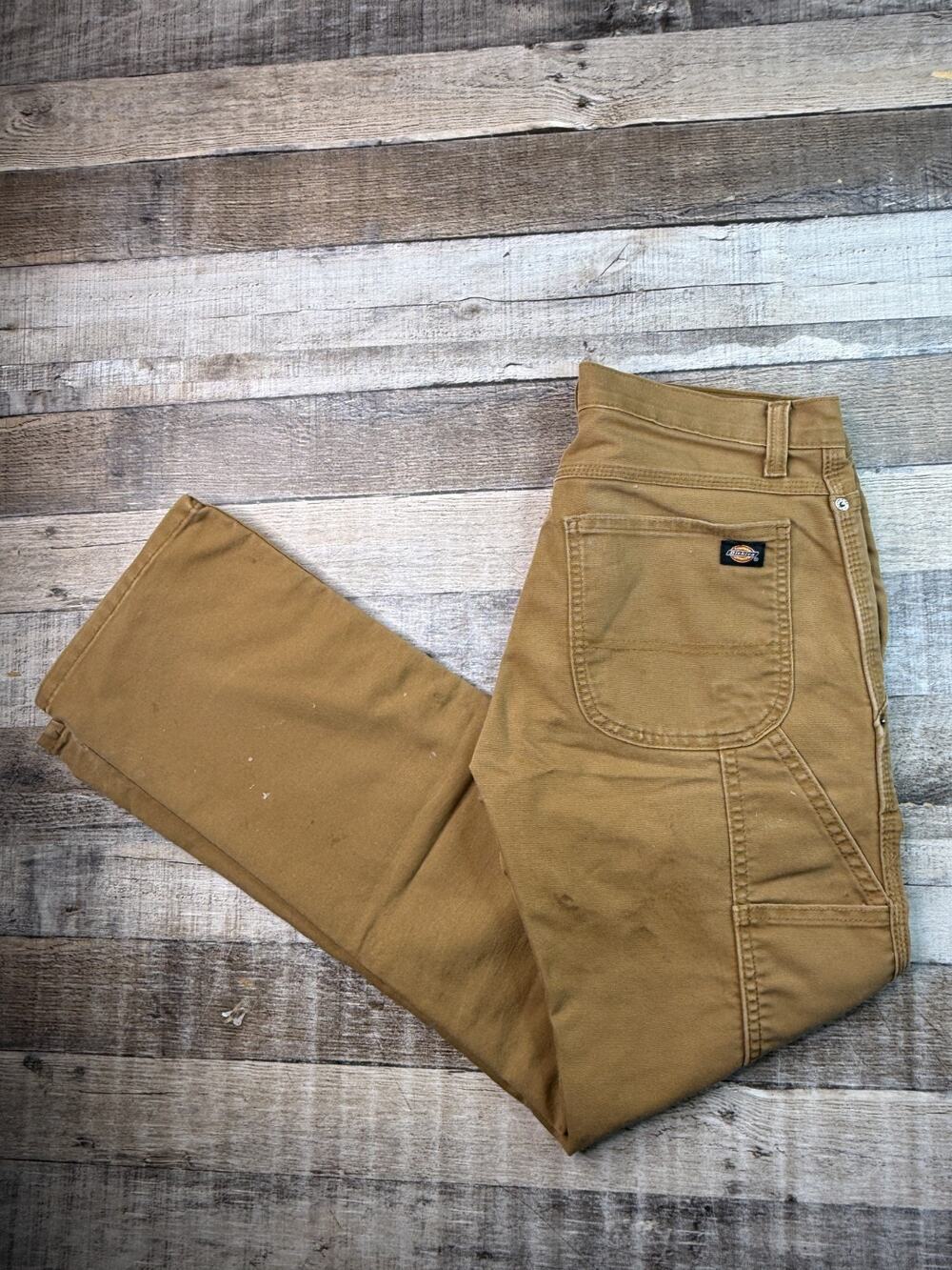 Dickies Flex Men 30x32 Brown Carpenter Workwear Pants Utility Regular Fit Canvas